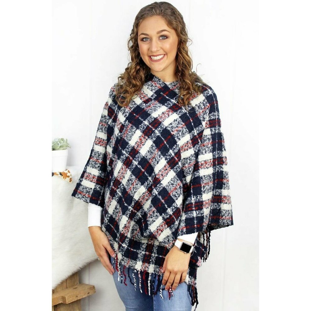 Woman's Poncho LIB New York Bonfire Night Navy Pla